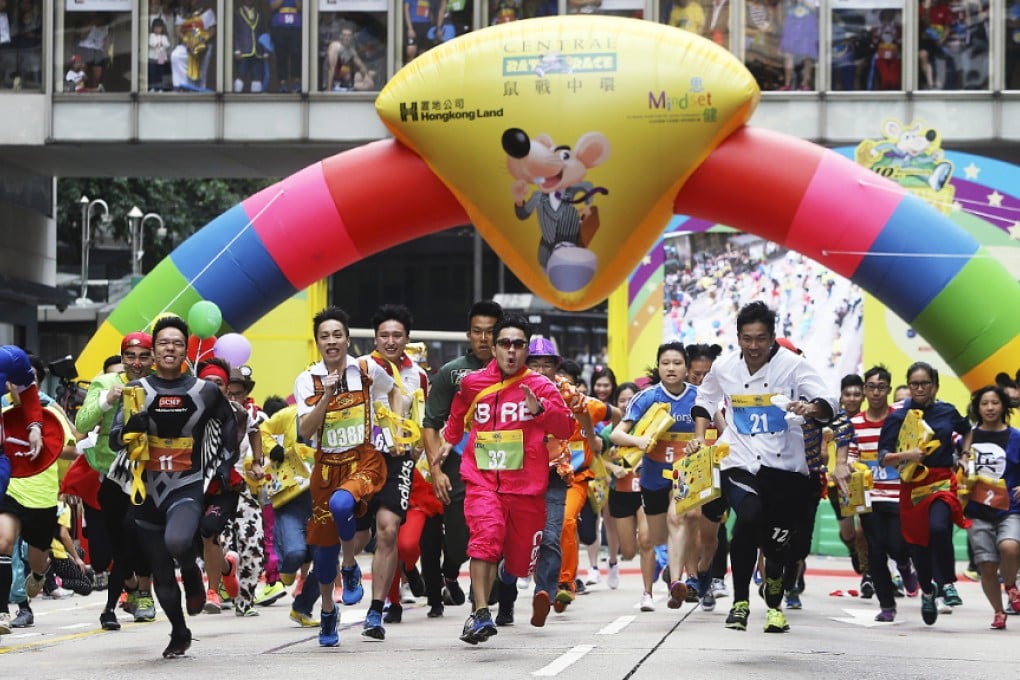 Participants in the Central Rat Race on Sunday. Photo: Sam Tsang
