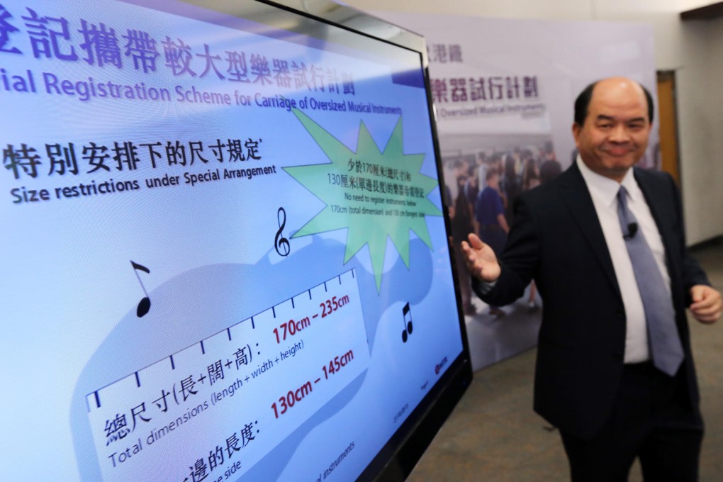 MTR head of operations Francis Li Shing-kee outlines the trial registration scheme for large musical instruments.Photo: Felix Wong