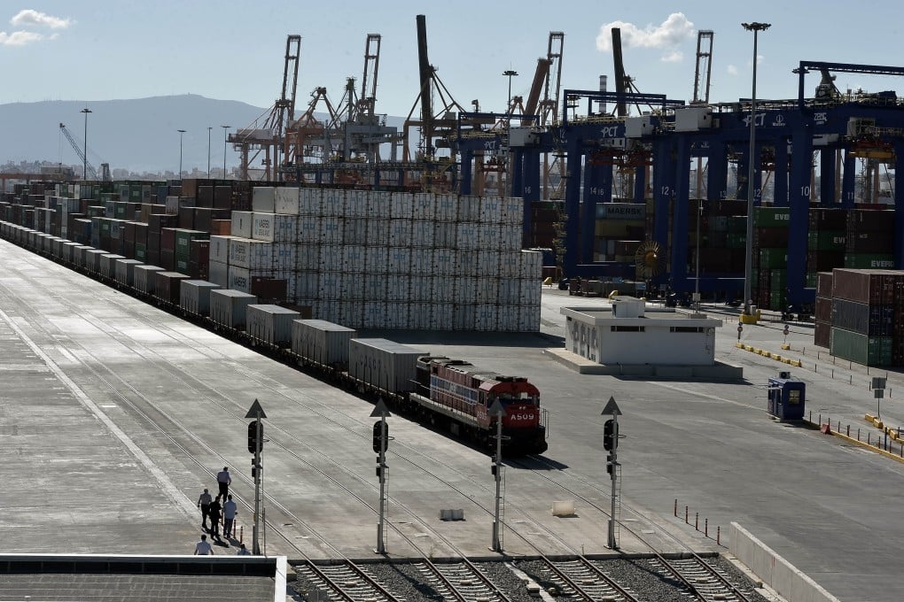 A freight train line at the port of Piraeus, where Chinese shipping giant Cosco controls two of the three container terminals. Photo: AP