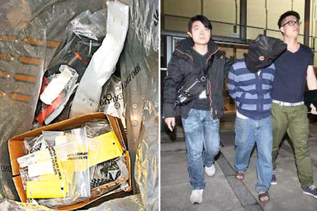 The pair (one pictured right) pleaded guilty to possessing the explosive, which was made of arsenic sulphide and potassium (left). Photos: SCMP Pictures