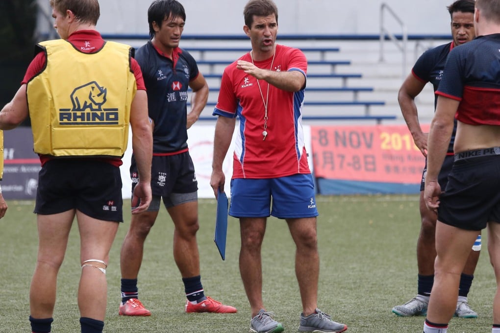 Hong Kong coach Gareth Baber works with his squad in preparation for the Asia Rugby Olympic Qualifier this weekend. Photos: Jonathan Wong/SCMP