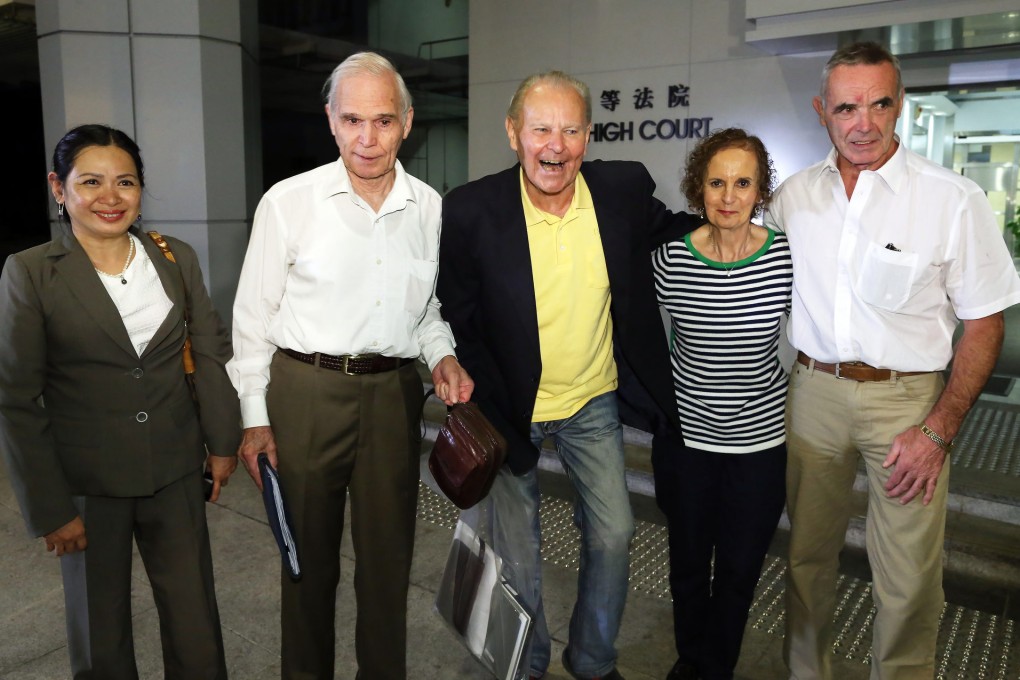 Five of the six foreign nationals released today. (left-right) Luu Suong Thu, Hendrikus Teutscher, Jorg Ulitzka, Celia Eberhard and Brendan Toner appear at High Court. Photo: Dickson Lee