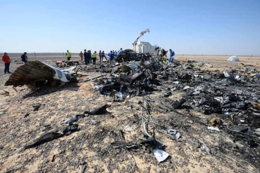 A devastated scene in the aftermath of the mysterious crash in the Sinai peninsula. Photo: Russian Ministry for Emergency Situations via AP