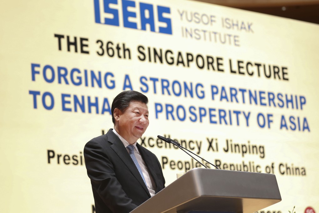 Chinese President Xi Jinping delivers a speech at the National University of Singapore. Asians must solve Asia's problems, he said. Photo: Xinhua