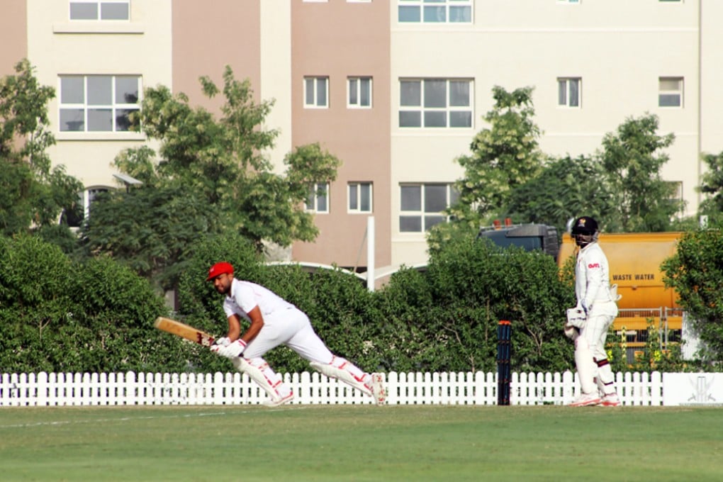 Hong Kong's Babar Hayat on his way to a century against United Arab Emirates. Photos: Hong Kong Cricket Association