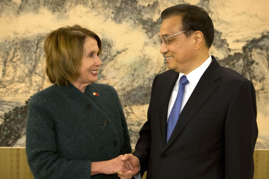 US House Democratic leader Nancy Pelosi meets Premier Li Keqiang in Zhongnanhai in Beijing on Friday. Photo: AFP
