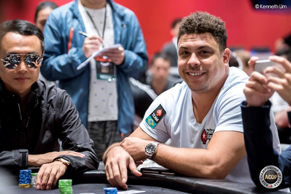 Football legend Ronaldo with other competitors at the Asia Championship of Poker in Macau. The card game is the former Brazilian star's new calling after retirement.Photo: SCMP Pictures,