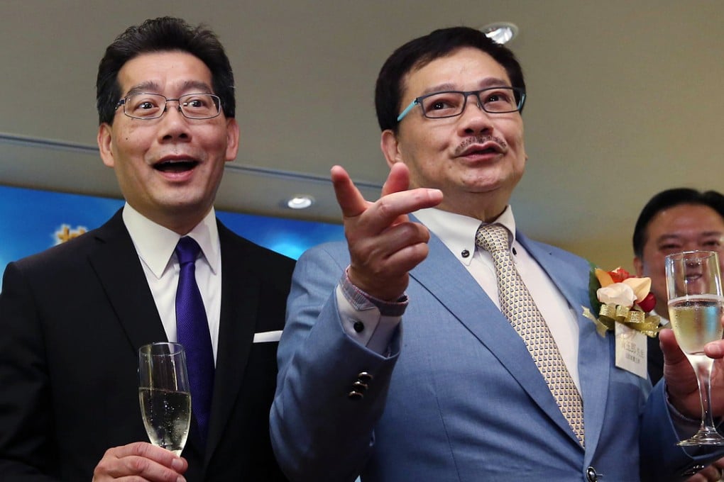 Tony Wong (right) with commerce secretary Greg So Kam-leung at the signing ceremony agreement for the theme park. Photo: Nora Tam