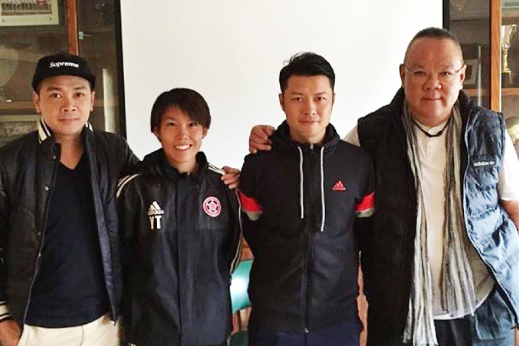 Chan Yuen-ting with Eastern's outgoing coach Yeung Ching-kwong, president Lai Tung-kwong and director Leung Shou-chi. Photo: Eastern FC