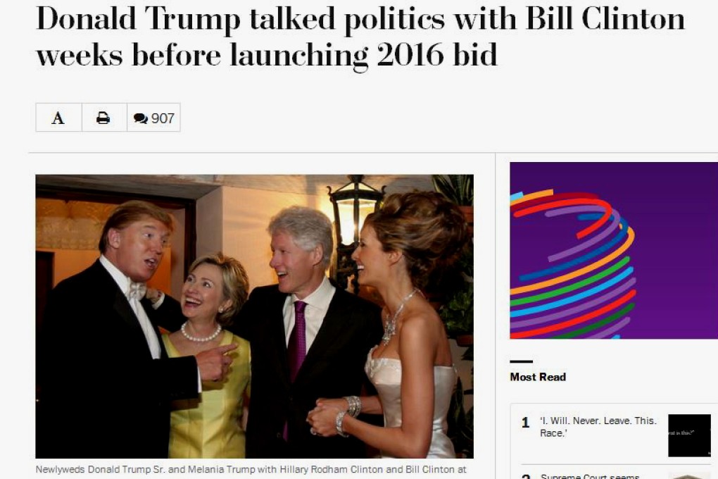 The Washington Post reported in August that Donald Trump and Bill Clinton had a phone call in which they talked politics, just weeks before Trump announced his candidacy.