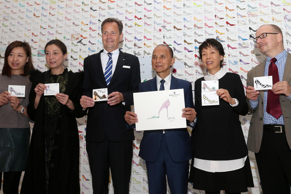 (From left) the SCMP's Ellen Yeung, OSC project director; actress Elaine Wu; Ulf Bremer; Jimmy Choo; Ruth Kuok of Art Collection, Shangri-La Asia; and RTHK's Hugh Chiverton. Photo: K. Y. Cheng