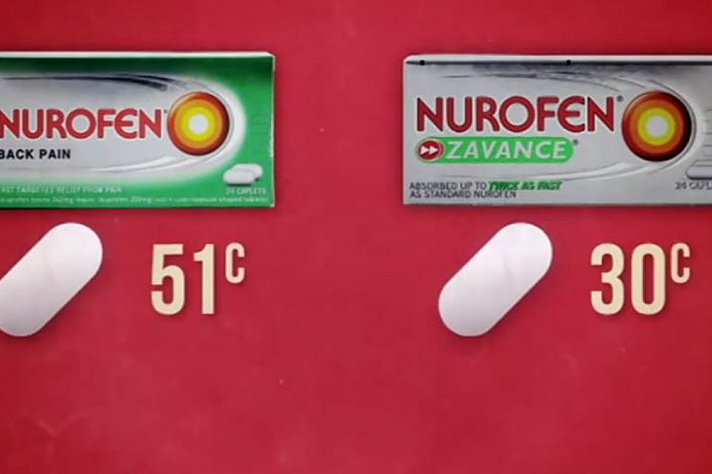 Australian consumers were charged more for Nurofen's supposedly specialised painkillers, when they did exactly the same thing as the cheaper non-specialised alternative, as highlighted in this graphic from the Australian Broadcasting Corporation's show, The Checkout. Photo: ABC TV