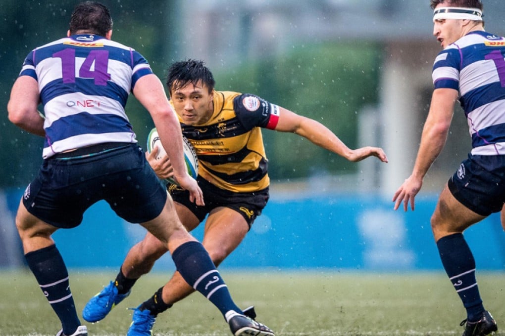 Erik Kwok Pak-nga (centre) is one of only a few Hong Kong Warriors senior squad members with experience in the HKRU Premiership where he plays on the wing for USRC Tigers. Photos: HKRU