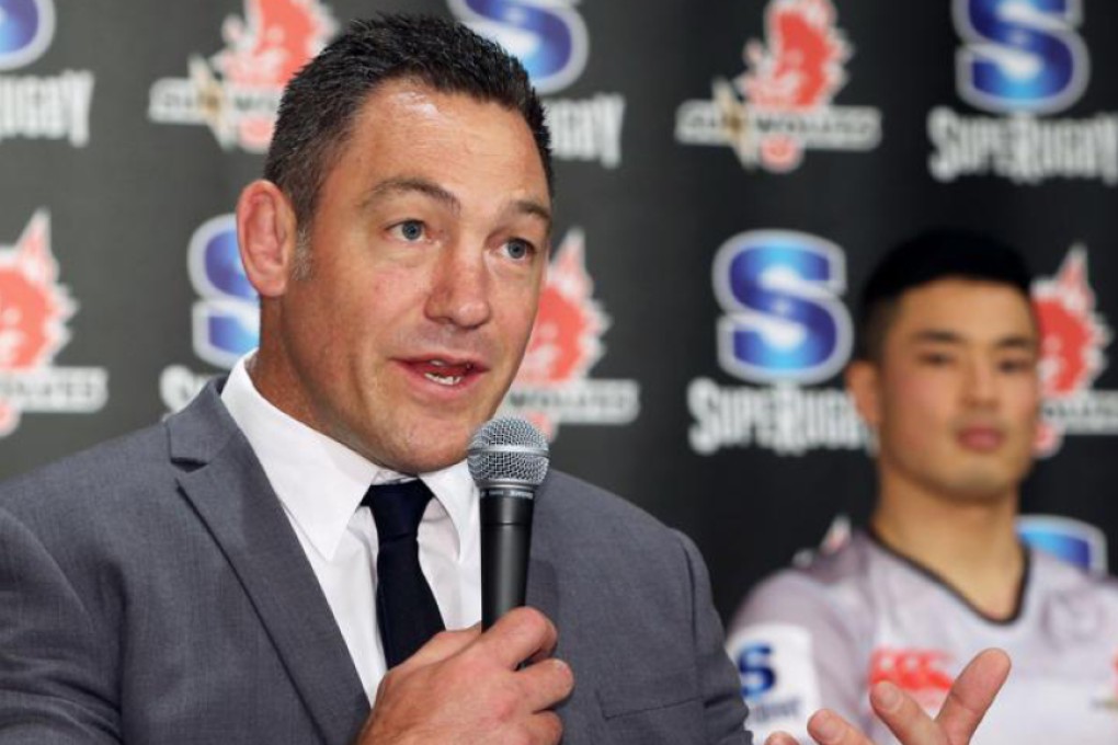 New Zealander Mark Hammett attends a press conference in Tokyo after being named the first head coach of the Sunwolves, Japan's new Super Rugby side. Photo: Kyodo