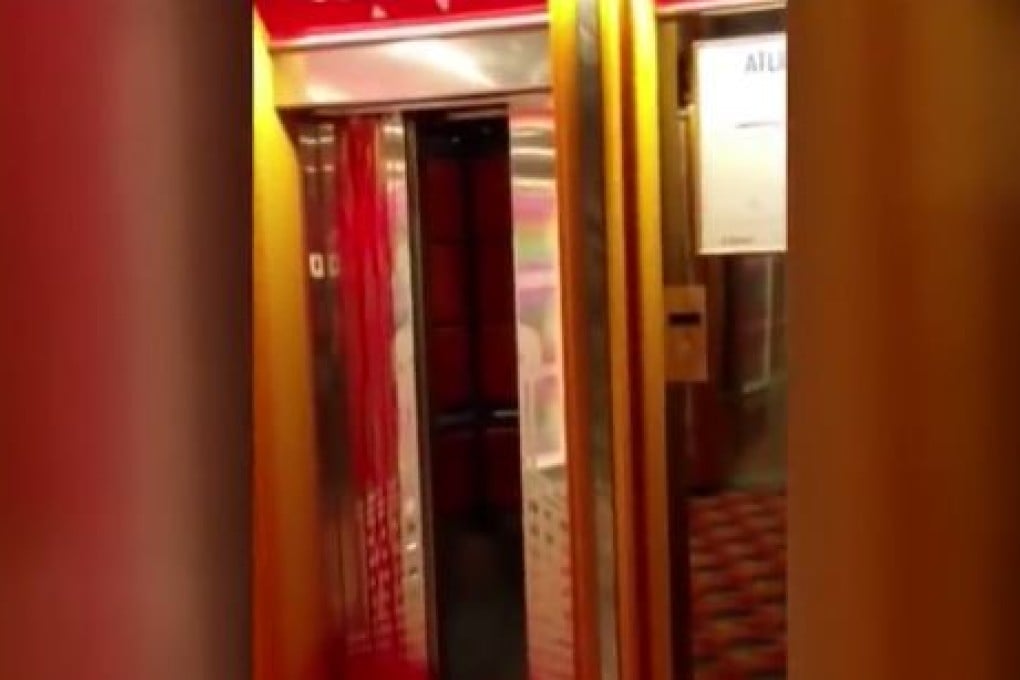 Blood pours down the front of an elevator aboard the Carnival Ecstasy cruise ship on Sunday, in a scene captured on video by a passenger. Photo: Fox 4/ Matt Davis