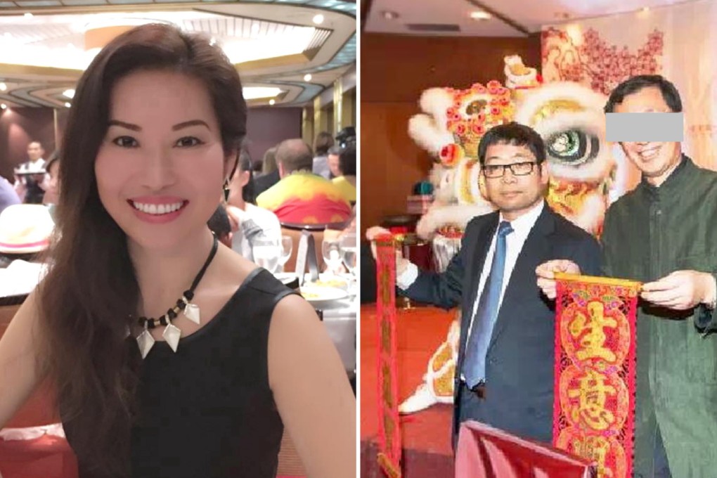 A combination photograph shows Julia Lau, vice-president of Suncom Commercial Real Estate; and Luxmore Realty CEO Jason Liu at a Luxmore crowdfunding party last year. The man with Liu is unidentified. Photos: Facebook/Luxmore Realty