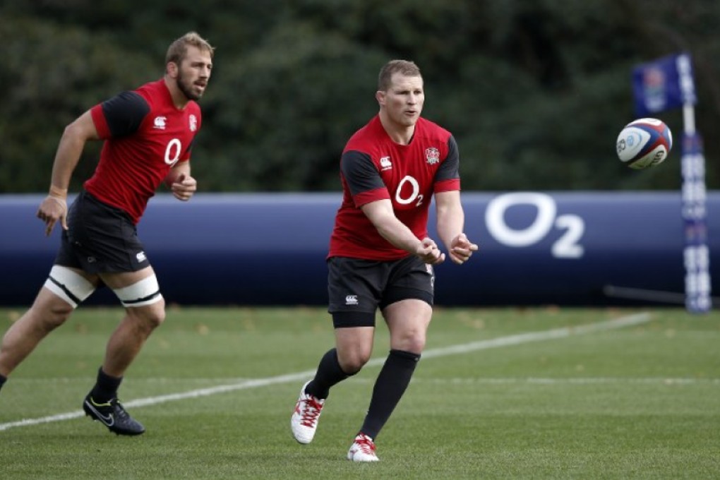 Dylan Hartley (right) in training with Chris Robshaw, the man he replaced as England captain on Monday. Photos: AFP