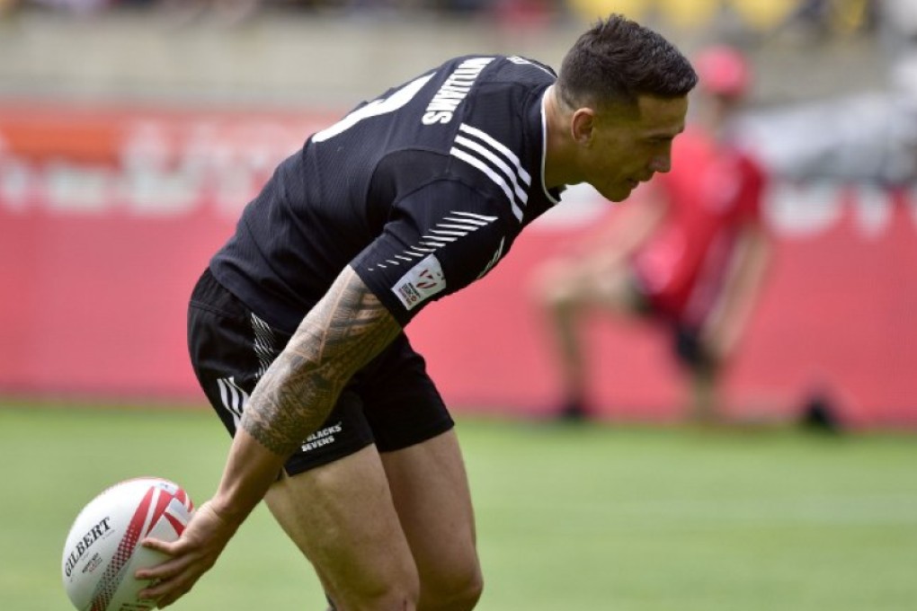 Sonny Bill Williams runs in his first-ever try for the All Blacks Sevens in a pool match against Russia on the first day of the Wellington Sevens on Saturday. Photo: AFP