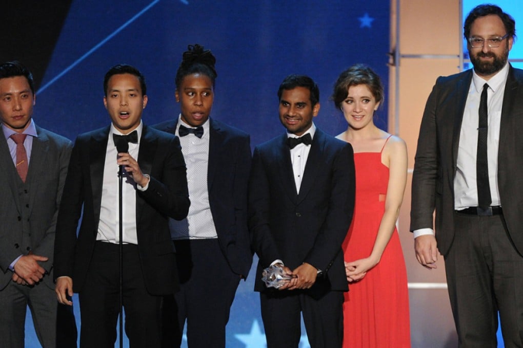Master of None cast and crew (from left) Kelvin Yu, Alan Yang, Lena Waithe, Aziz Ansari, Noel Wells and Eric Wareheim. Photo: Corbis