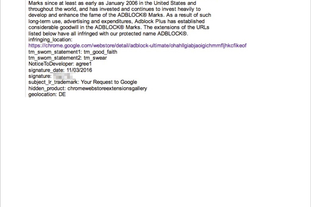 Email from Google received on March 30, 2016 by Adblock Ultimate. Credit: Adblock Ultimate/Facebook