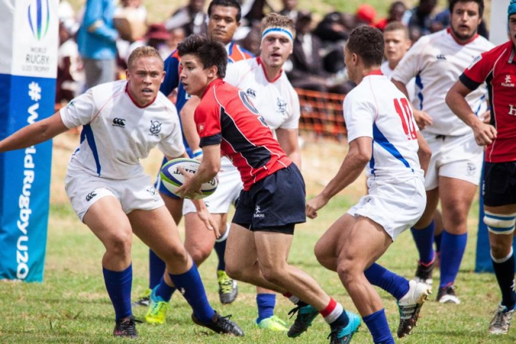 Hong Kong scrum-half Mark Coebergh looks for a way around the defence during a 70-8 loss to Namibia at the World Rugby U20 Trophy in Harare, Zimbabwe on Wednesday. Photos: World Rugby