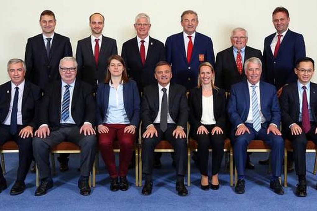 IIHF Council 2016-2020. Front row L-R: Luc Tardif, Kalervo Kummola, Marta Zawadzka, Rene Fasel, Zsuzsanna Kolbenheyer, Bob Nicholson, Thomas Wu. Standing L-R: Petr Briza, Sergej Gontcharov, Franz Reindl, Vladislav Tretiak, Ron DeGregorio, Henrik Bach Nielsen. Photo: Andre Ringuette / HHOF-IIHF Images