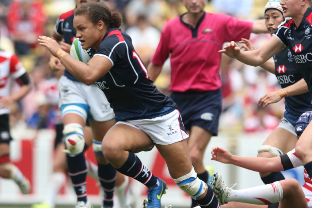 Centre Natasha Olson Thorne makes a break for Hong Kong during their 30-3 loss to Japan in the Women’s Asia Rugby Championship in Tokyo on Saturday. Photos: Kenji Demura/RJP