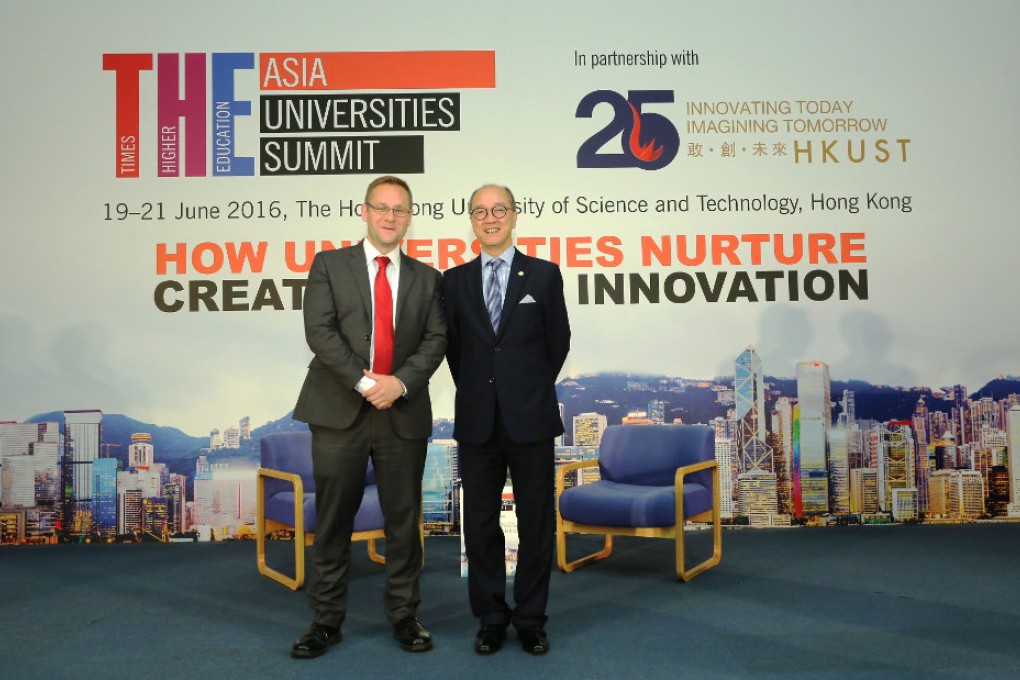 Phil Baty, Times Higher Education World University Rankings editor and professor Tony Chan, president of the Hong Kong University of Science and Technology (HKUST)