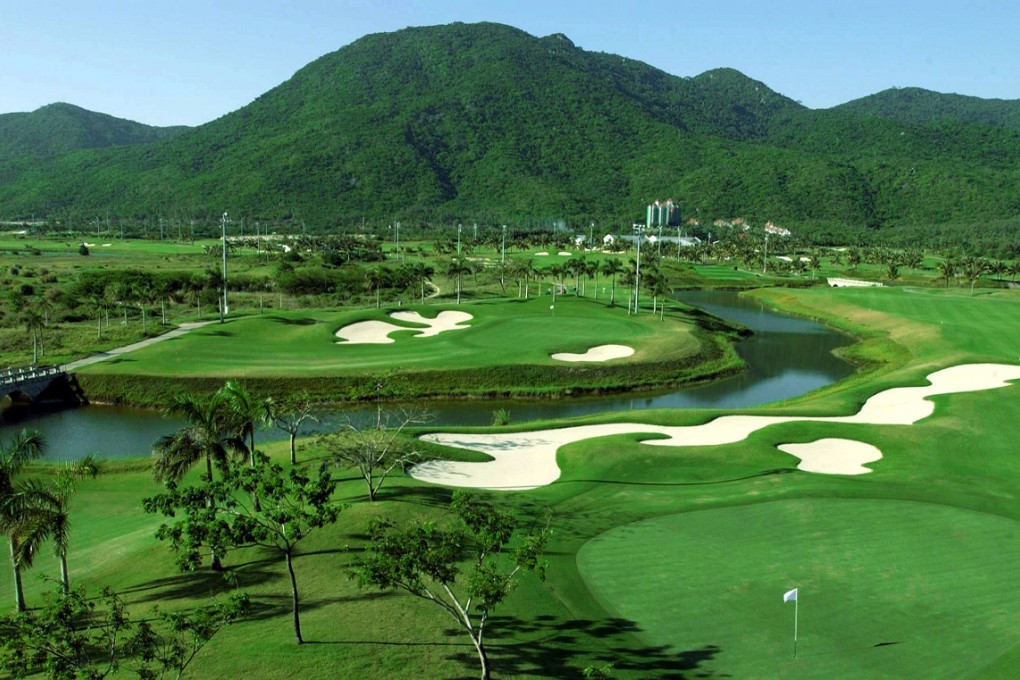 A winding river runs through the golf course At Sanya Yalong Bay Golf Club.