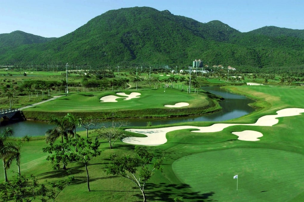A winding river runs through the golf course At Sanya Yalong Bay Golf Club.