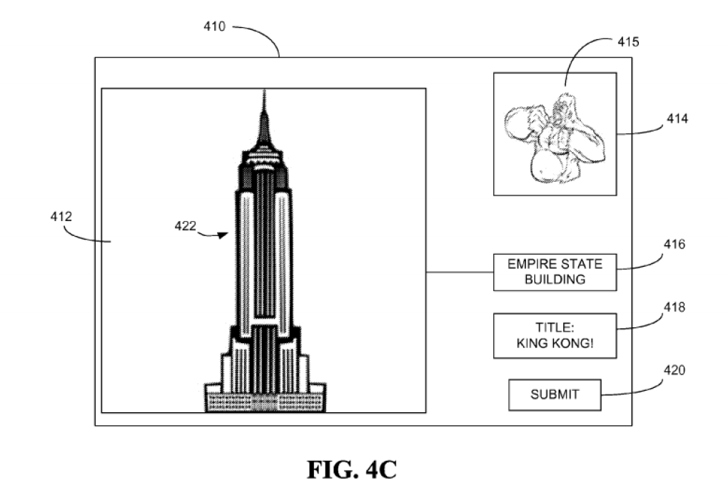 The patent application details how a person taking a photo of The Empire State building could be served a fun filter of King Kong that they could apply to their snap. Photo: United States Patent and Trademark Office