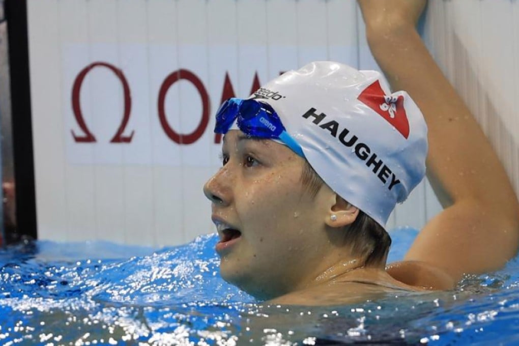 Hong Kong's Siobhan Haughey reacts acfter winning her heat to qualify for the semi-finals of the 200m freestyle at Rio’s Aquatics Centre on Monday. Photo: Reuters