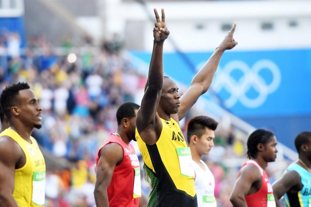 Usain Bolt of Jamaica acknowledges the crowd before the start of his heat in the men’s 100m at the Rio 2016 Olympic Games in Brazil on Saturday. Photo: EPA