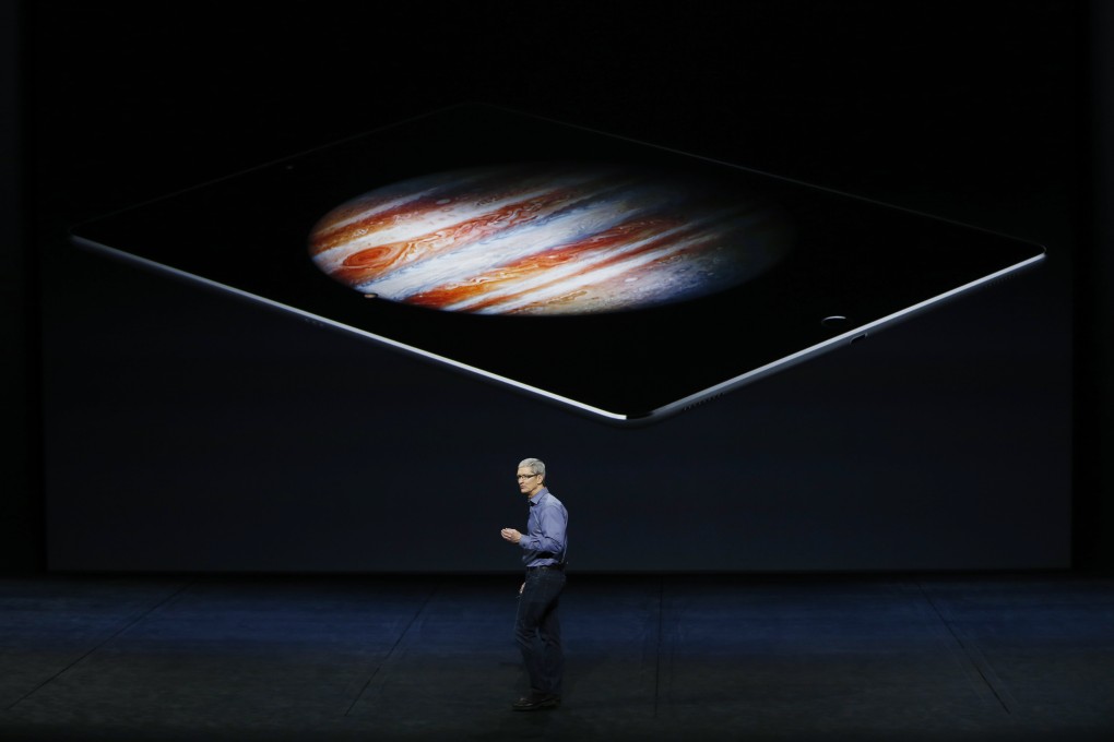 Apple CEO Tim Cook introducing the iPad Pro at the Bill Graham Civic Auditorium in San Francisco last September. Photo: Stephen Lam/Getty Images