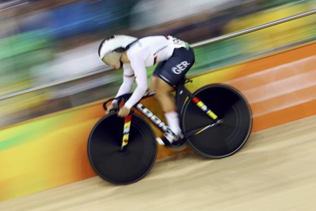 Germany’s Kristina Vogel competes in the women’s sprint qualifying at the Rio Olympic Velodrome. Photo: Reuters