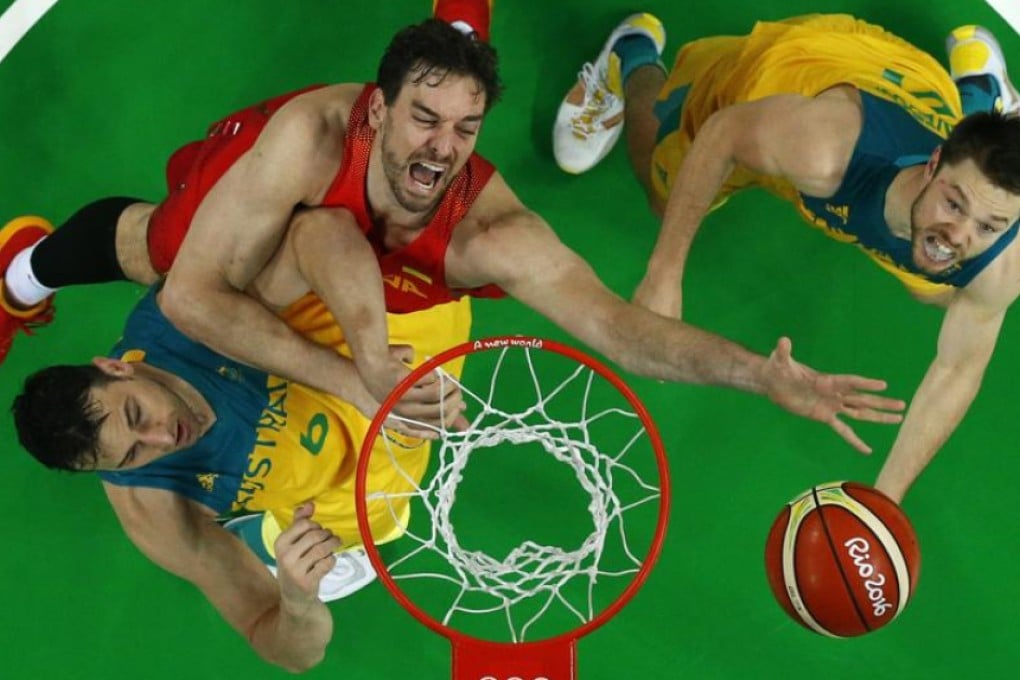 Pau Gasol drives to the net during Spain’s 89-88 victory over Australia in the Rio Olympics bronze medal basketball match on Sunday. Photo: AP