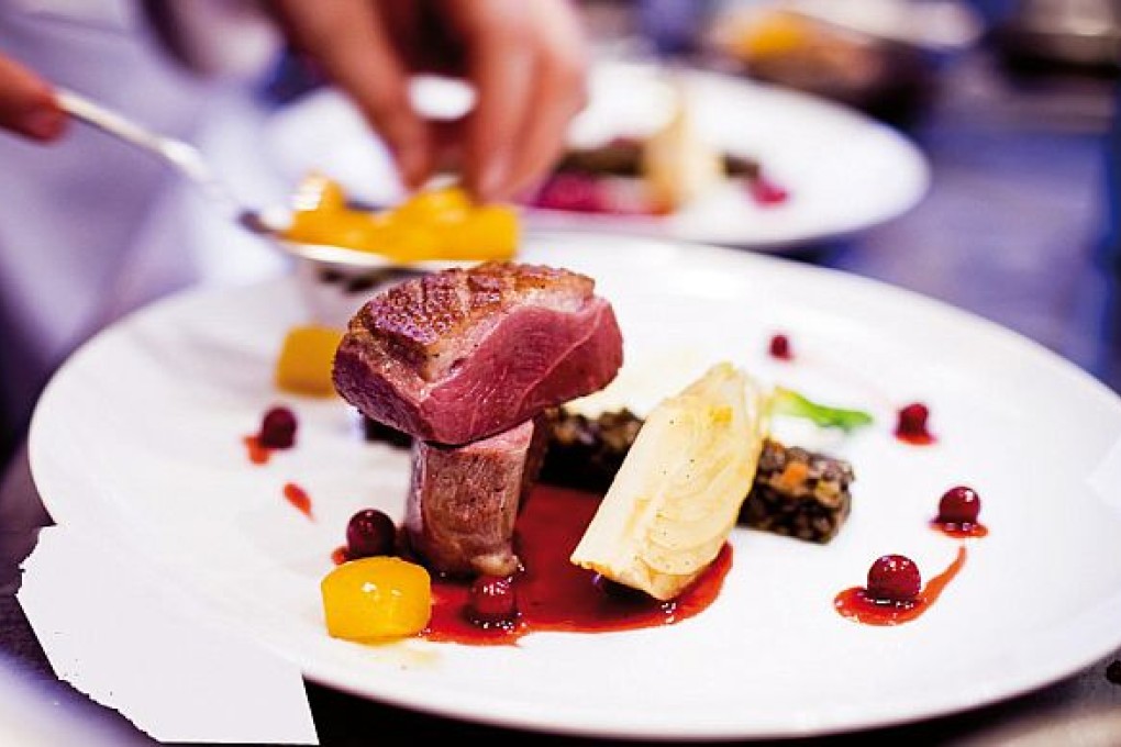 Goose breast with fennel, lentils and cranberry sauce