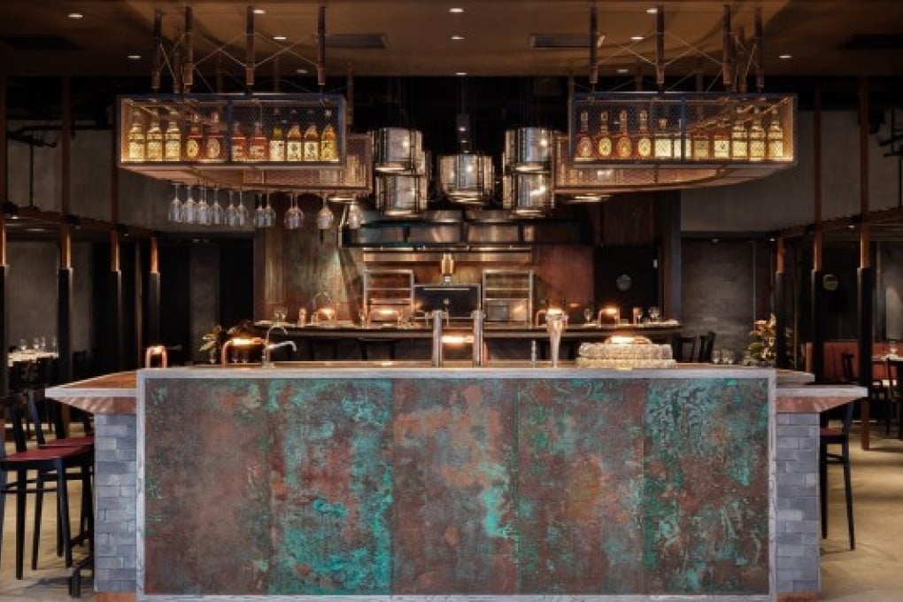 Copper and metal create a striking interior façade at Rhoda.