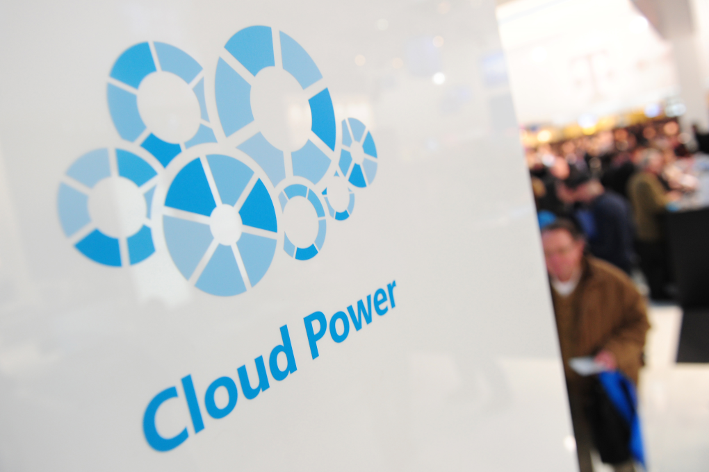 The inscription "Cloud Power", refering to "cloud computing" is pictured at the CeBIT IT fair in Hanover, central Germany. Photo: JOHANNES EISELE/AP