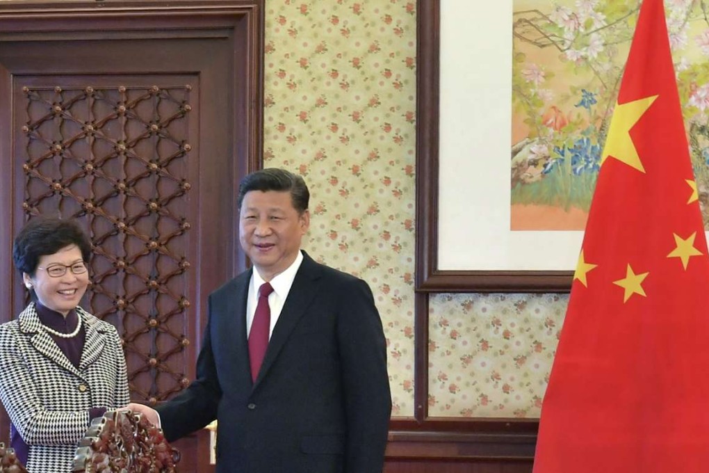 The Chief Executive-elect, Mrs Carrie Lam Cheng Yuet-ngor (left), is received by President Xi Jinping in Beijing on April 11.