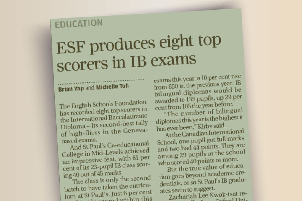 ESF produces eight top scorers in IB exams