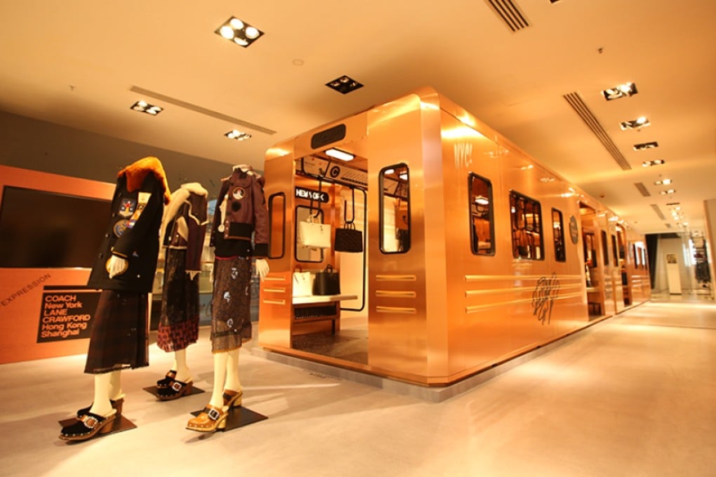 The Coach Express in the form of a full-sized recreation of a New York subway car at Lane Crawford ifc.