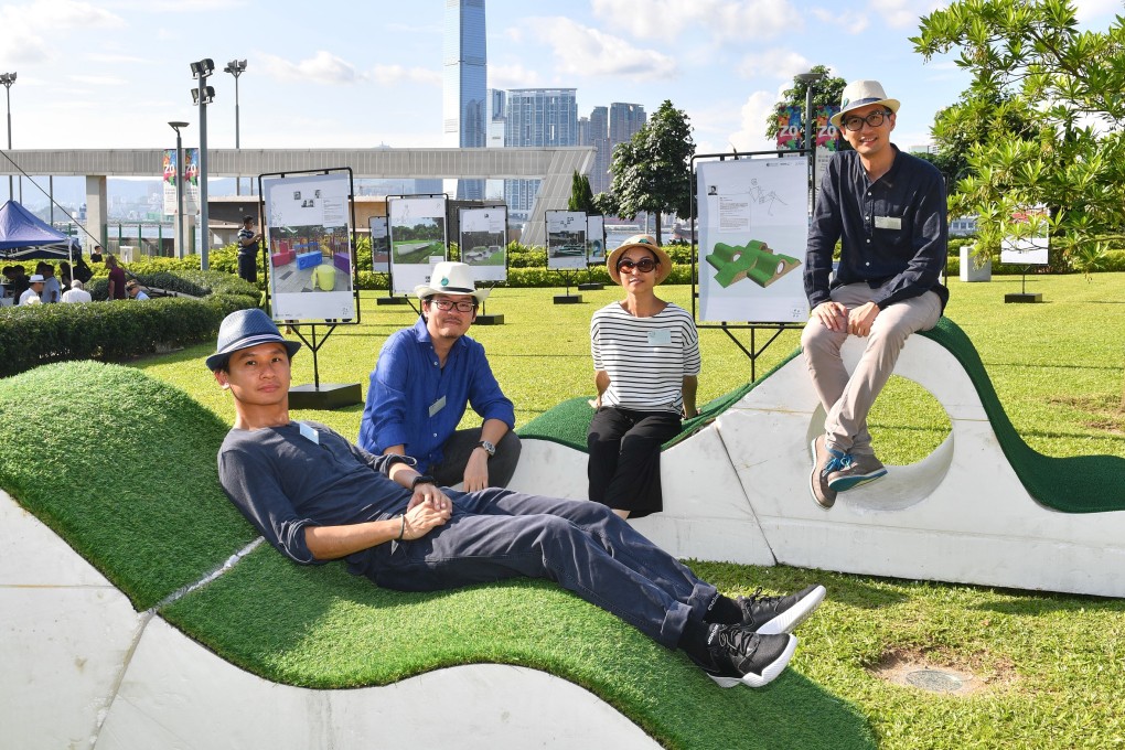 (From left) Guest curators Yip Chun-hang, Billy Tam, Denise Chan and Brian Lee are among the local talent taking part in “Seats·Together”.