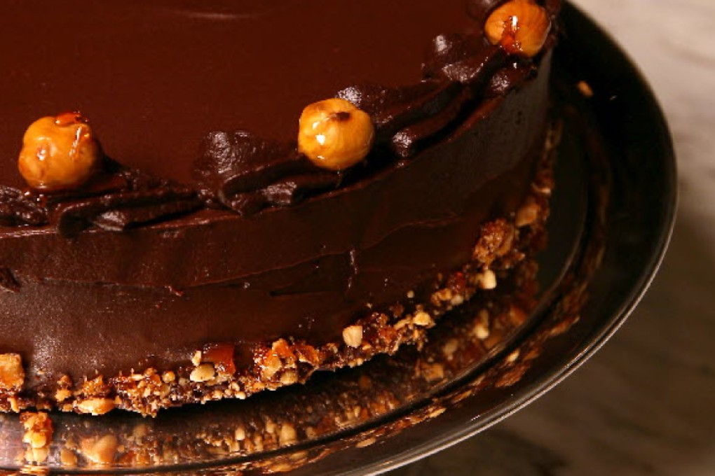 Chocolate layer cake with salted caramel, praline and caramelised hazelnuts. Photo: Jonathan Wong