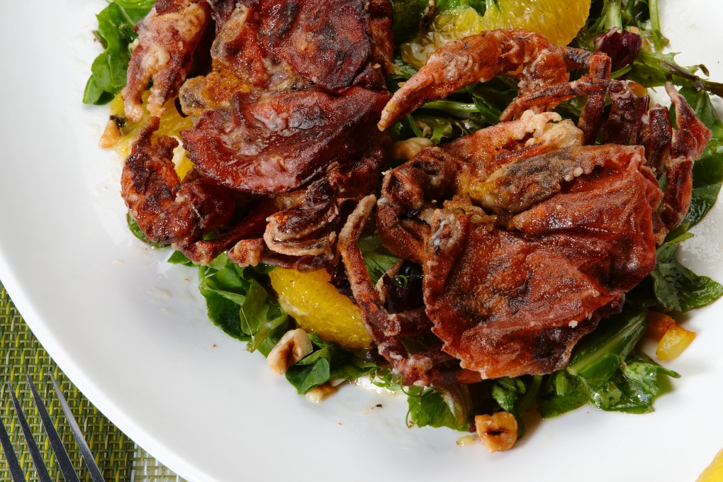 Soft-shell crab salad with candied orange peel, toasted hazelnuts and citrus dressing. Photo: Jason Joseph Bonello
