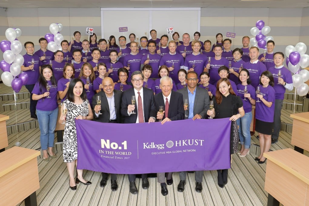 Kellogg-HKUST’s EMBA programme celebrates its record-setting achievement as the best in the world, according to the latest Financial Times (FT) Global EMBA Rankings. Photos: HKUST