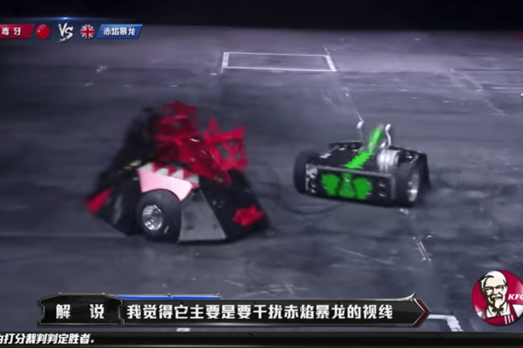 Toxic Fangs from China and Flame Tyrannosaurus from the UK duke it out in Episode 1 of Clash Bots. (Picture: iQiyi)