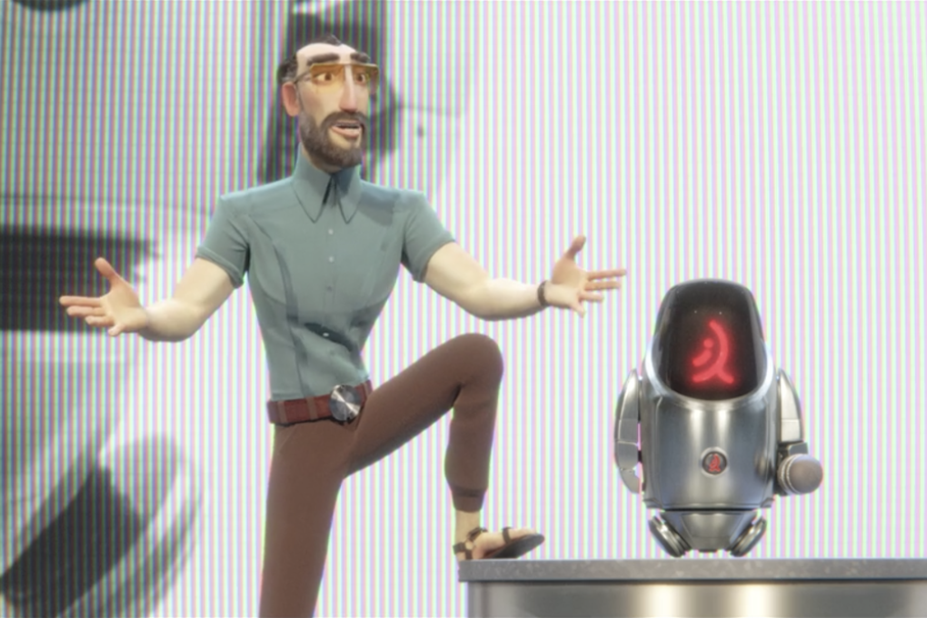 Justin Pin is introducing the new Q-bot. (Picture: Netflix)