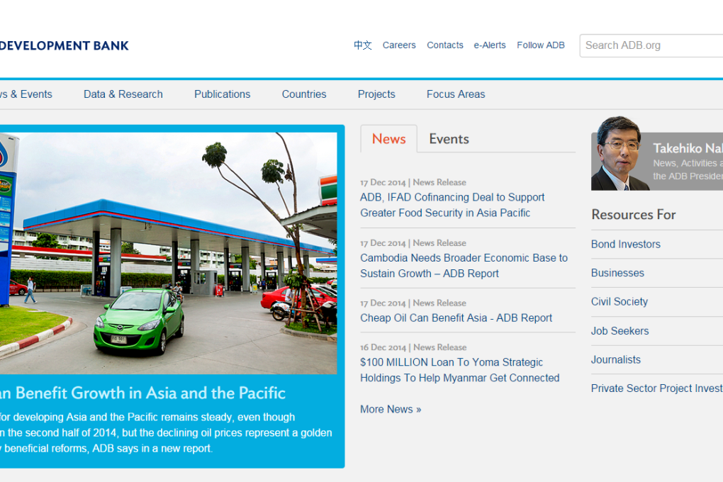 The Asian Development Bank cut its 2014 and 2015 growth forecasts for mainland China to 7.4 per cent and 7.2 per cent, respectively. Photo: Screenshot