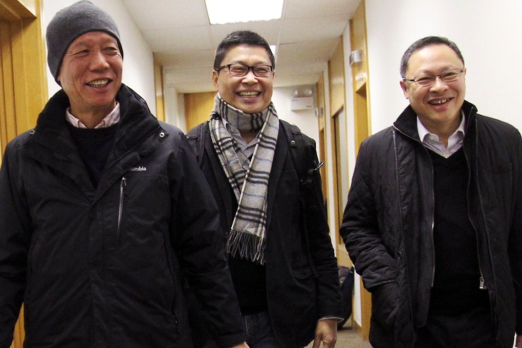 (From left) Reverend Chu Yiu-Ming, Dr Chan Kin-man and Benny Tai Yiu-ting at Commercial Radio yesterday. Photo: May Tse